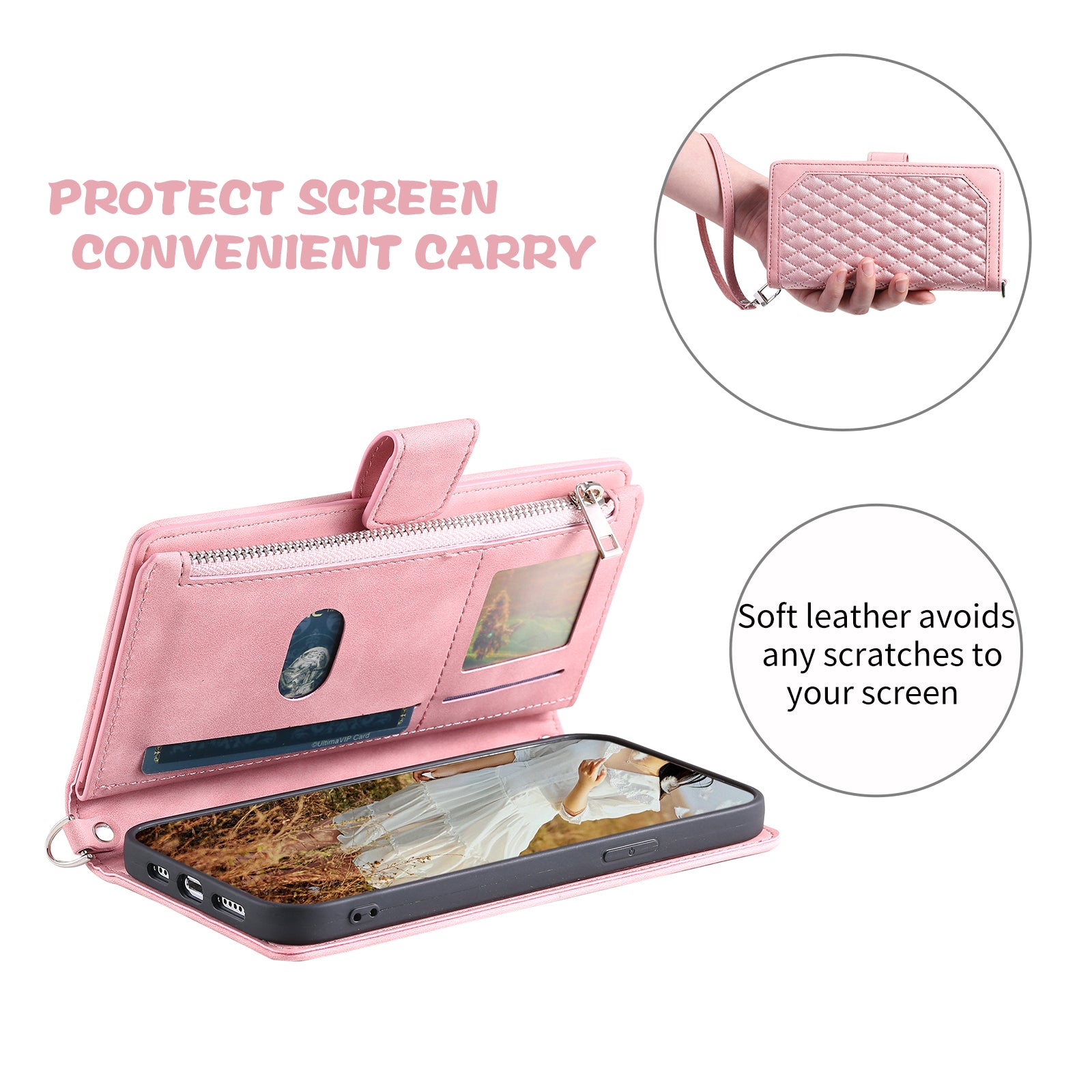 For Samsung Galaxy A14 4G / 5G PU Leather Phone Case Rhombus Imprinted Zipper Wallet Cover with Strap For Samsung Galaxy A14 4G / 5G PU Leather Phone Case Rhombus Imprinted Zipper Wallet Cover with Strap